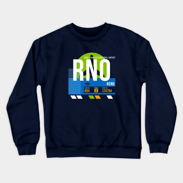 Reno (RNO) Airport // Retro Sunset Baggage Tag Crewneck Sweatshirt by Now Boarding